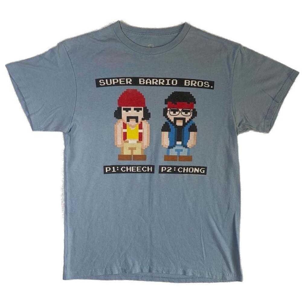 Liquid Blue Cheech and Chong Super Barrio Bros. Pixel Art Graphic T-Shirt